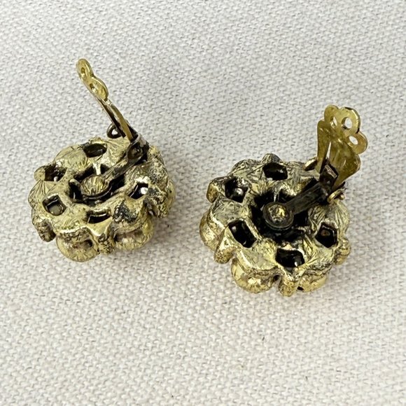 Vintage Cluster‎ Bead Earrings Gold-Tone Clip On Retro Classic - Picture 10 of 10
